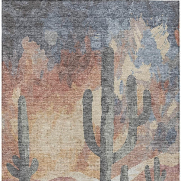 HomeRoots 9' X 12' Cactus Area Rug in Copper, Blue & Wheat – Stylish, Washable, Durable for Indoor & Outdoor Use 659987