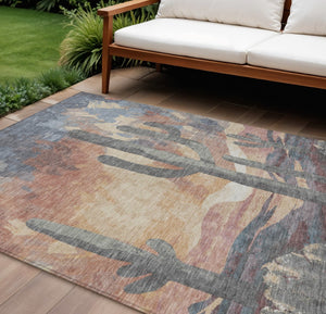 HomeRoots 9' X 12' Cactus Area Rug in Copper, Blue & Wheat – Stylish, Washable, Durable for Indoor & Outdoor Use 659987