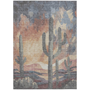 HomeRoots 9' X 12' Cactus Area Rug in Copper, Blue & Wheat – Stylish, Washable, Durable for Indoor & Outdoor Use 659987