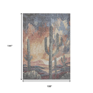 HomeRoots 9' X 12' Cactus Area Rug in Copper, Blue & Wheat – Stylish, Washable, Durable for Indoor & Outdoor Use 659987
