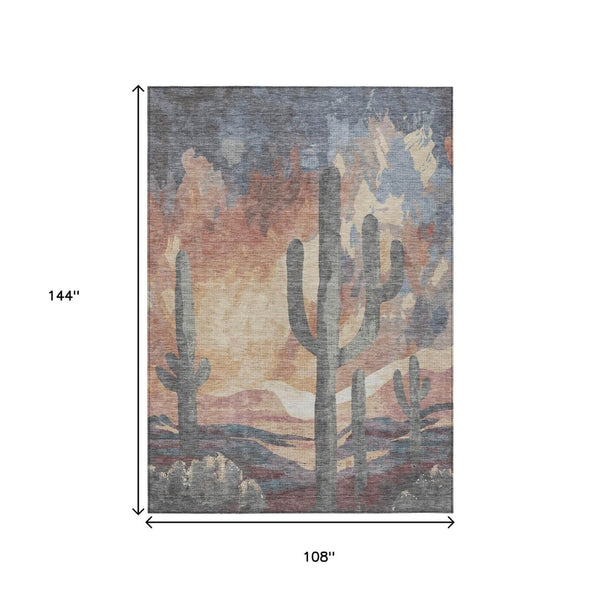 HomeRoots 9' X 12' Cactus Area Rug in Copper, Blue & Wheat – Stylish, Washable, Durable for Indoor & Outdoor Use 659987