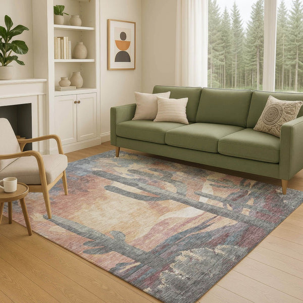 HomeRoots 9' X 12' Cactus Area Rug in Copper, Blue & Wheat – Stylish, Washable, Durable for Indoor & Outdoor Use 659987