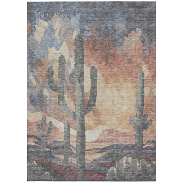 HomeRoots 10' Cactus Area Rug in Copper Blue & Wheat - Stylish, Washable, Indoor/Outdoor, Durable Design 659988
