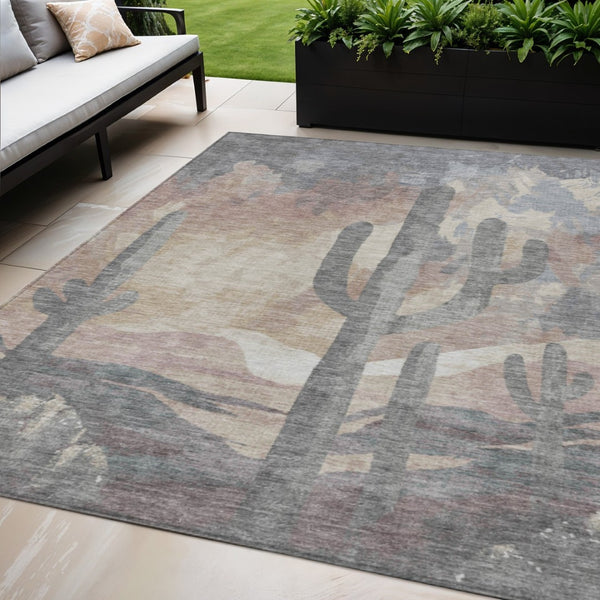 HomeRoots 5' Cactus Area Rug - Taupe, Coral & Sage Washable Indoor/Outdoor Mat for Stylish Spaces & Durability 659990