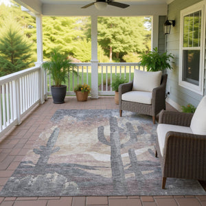 HomeRoots 5' Cactus Area Rug - Taupe, Coral & Sage Washable Indoor/Outdoor Mat for Stylish Spaces & Durability 659990