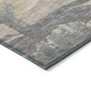 HomeRoots 8' Stylish Washable Round Rug with Cactus Design in Taupe, Coral & Sage for Indoor/Outdoor Use 659991