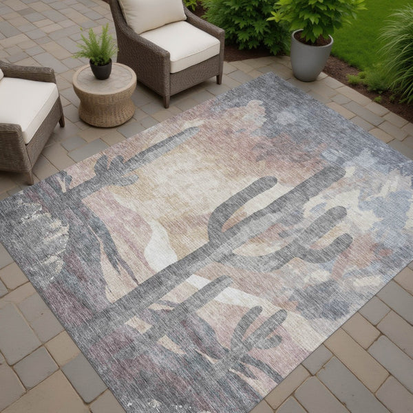 HomeRoots 8' X 10' Cactus-Print Area Rug - Durable, Washable, Versatile Indoor & Outdoor Decor for Any Space 659992