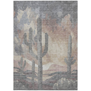 HomeRoots 9' X 12' Stylish Washable Indoor/Outdoor Area Rug with Desert-Inspired Cactus Design - Easy Care! 659993