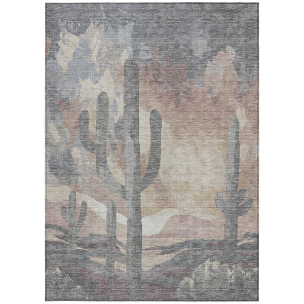 HomeRoots 9' X 12' Stylish Washable Indoor/Outdoor Area Rug with Desert-Inspired Cactus Design - Easy Care! 659993