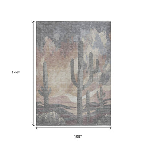HomeRoots 9' X 12' Stylish Washable Indoor/Outdoor Area Rug with Desert-Inspired Cactus Design - Easy Care! 659993