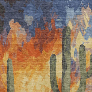 HomeRoots 5' Cactus Pattern Area Rug in Terra Cotta, Blue & Plum - Washable, Durable, Stylish for Indoors & Outdoors 659996