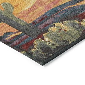 HomeRoots 8' Vibrant Terra Cotta Blue & Plum Round Cactus Washable Rug for Indoor/Outdoor Spaces - Durable! 659997