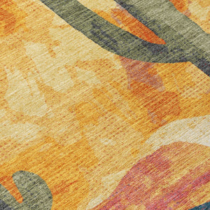 HomeRoots 8' Vibrant Terra Cotta Blue & Plum Round Cactus Washable Rug for Indoor/Outdoor Spaces - Durable! 659997