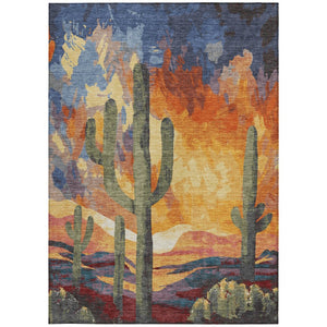 HomeRoots 8' X 10' Cactus Washable Area Rug in Terra Cotta, Blue & Plum - Durable Indoor/Outdoor Accent Decor 659998