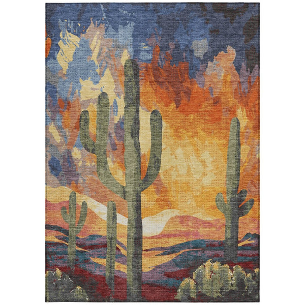 HomeRoots 8' X 10' Cactus Washable Area Rug in Terra Cotta, Blue & Plum - Durable Indoor/Outdoor Accent Decor 659998