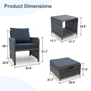 English Elm 5 Pieces Wicker Patio Furniture Set Grey PE Rattan 2 Chairs 2 Ottomans + Table Waterproof Cushions W813P283082