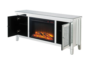English Elm Noralie Mirrored Fireplace Tv Stand with Led Electric Insert and Glam Diamond Accents B2726P446670