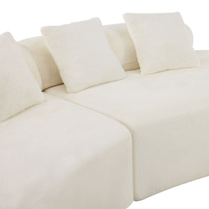 English Elm white plush curved multi-seater sofa with pillows — Nordic skin-friendly fabric, space-saving design W3612S00008