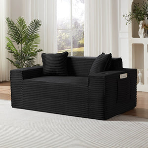 English Elm 2seater Corduroy Sofa Pocket Spring Cushioning No Assembly Compact Apartment Lounge Black W3396P434758