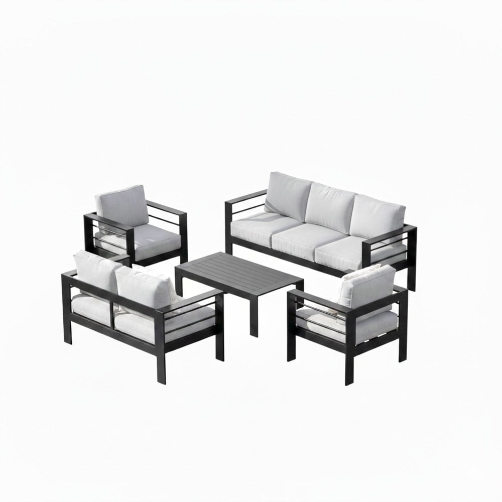 English Elm 5-piece Aluminum Outdoor Conversation Set Weatherproof Patio Lounge with Wpc Coffee Table Light Gray B082S00096