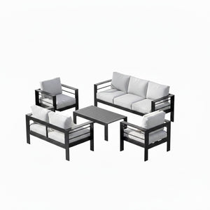 English Elm 5-piece Aluminum Outdoor Conversation Set Weatherproof Patio Lounge with Wpc Coffee Table Light Gray B082S00096