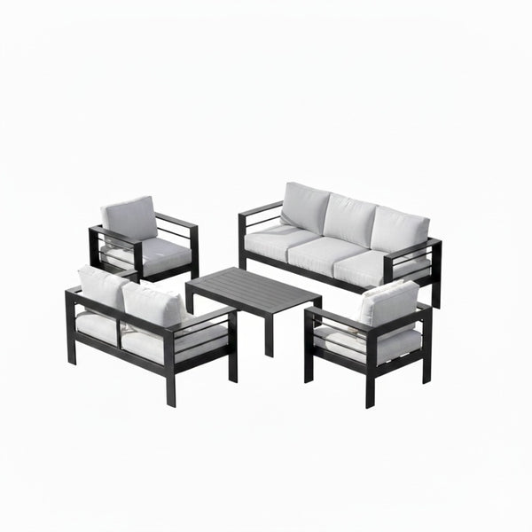 English Elm 5-piece Aluminum Outdoor Conversation Set Weatherproof Patio Lounge with Wpc Coffee Table Light Gray B082S00096