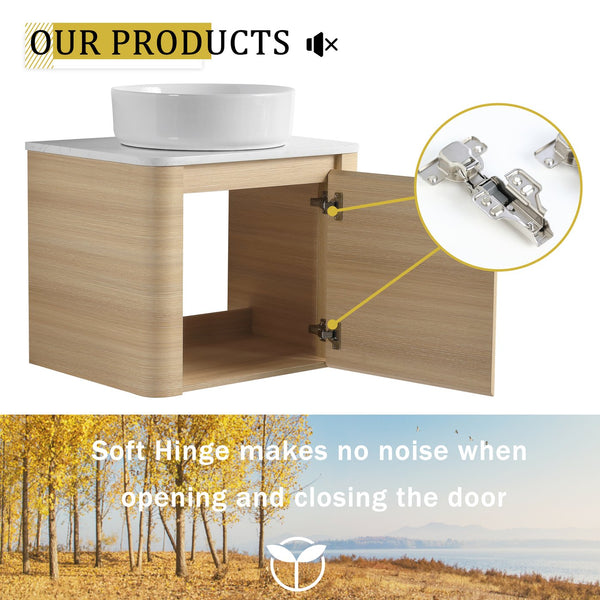 English Elm 48'' Wall-Mounted Bathroom Vanity With Elegant Ceramic Sink, Soft-Close Door & Open Storage Shelves W999S00469