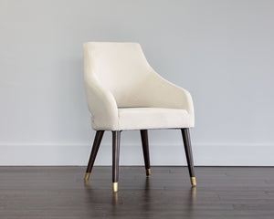Sunpan Adelaide Dining Armchair - Modern Comfort with Elegant Sloping Arms and Antique Brass Accents Calico Cream
