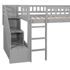 English Elm Stairway Twin Loft Bed with Storage Staircase Slide and Guardrails for Kids Gray LT000515AAE-1