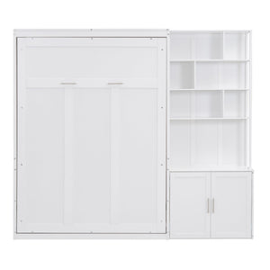 English Elm Full Full Size Murphy Bed with Hidden Cabinet, Multiple Shelves, Space-Saving White Design, 600lb Capacity GX000383AAK