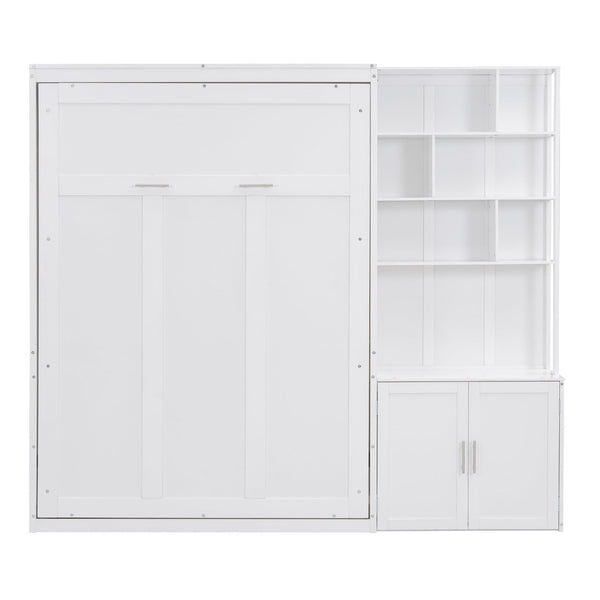 English Elm Full Full Size Murphy Bed with Hidden Cabinet, Multiple Shelves, Space-Saving White Design, 600lb Capacity GX000383AAK