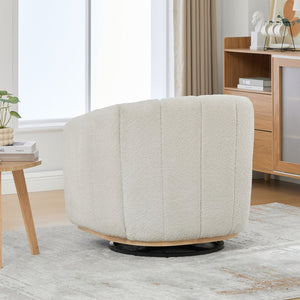 English Elm 31.89 Inch Chenille Tufted Swivel Barrel Armchair Pumpkin Sculpted Design for Living Rooms Ivory W3098P397230