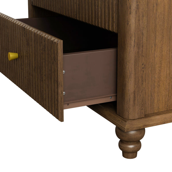 English Elm Fluted Mid-Century 5-Drawer Dresser with Metal Handles — Stylish Vertical Grooves, Sturdy Storage Solution Walnut 42.32 L x 21.06 W x 11.81 H W1716P330707