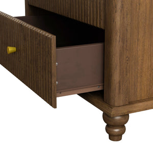 English Elm 4-piece Queen Bedroom Set Walnut Fluted Wood Frame Dresser and Nightstands Included W1716S00026