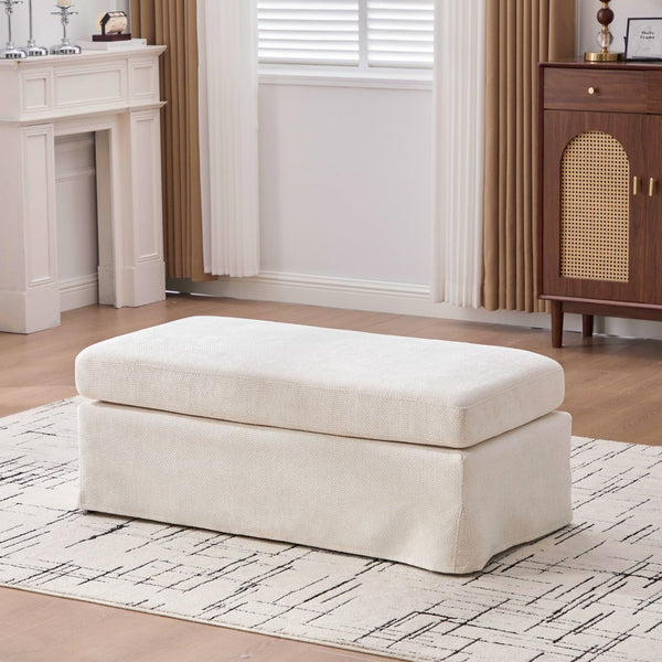 English Elm 43.7" Square Chenille Ottoman with Tray Sturdy Metal Legs Foam Seat for Any Room Beige W3098P445270