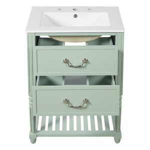 English Elm 24'' Vintage Bathroom Vanity with Ceramic Sink Soft Close Drawers Open Shelf Green N710P411237F