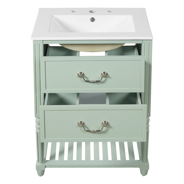 English Elm 24'' Vintage Bathroom Vanity with Ceramic Sink Soft Close Drawers Open Shelf Green N710P411237F
