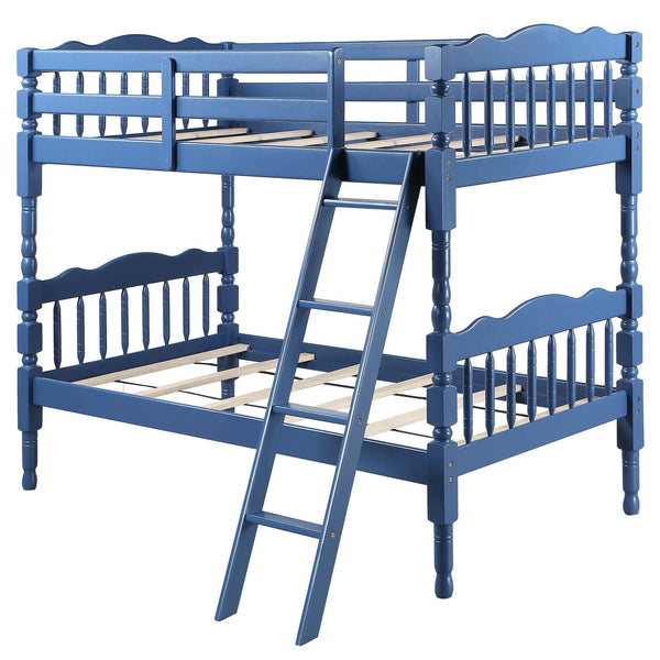 English Elm Blue Convertible Twin-Over-Twin Bunk Bed in Dark Blue with Built-in Ladder, Guard Rail, 28" Clearance B062S00491