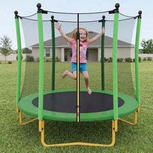 English Elm [without Basketball Hoop] 5.5 Ft Kids Trampoline with Safety Net and Foam Padded Poles Green N739P443065F