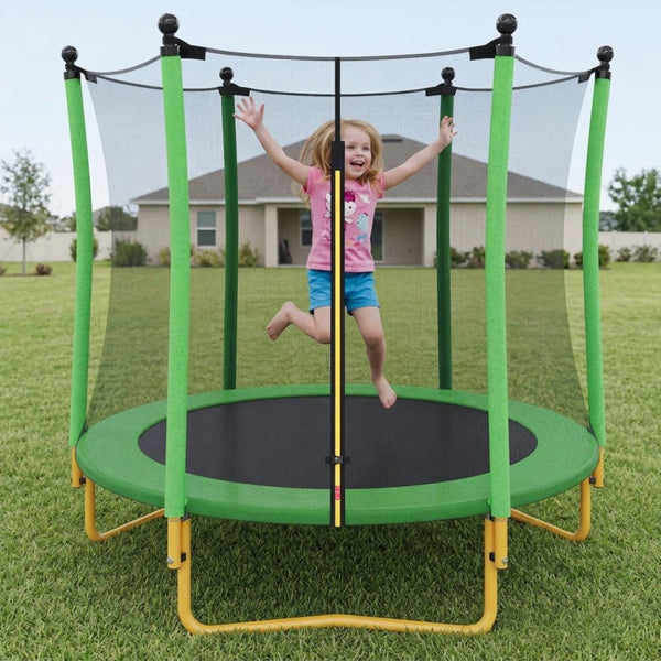 English Elm [without Basketball Hoop] 5.5 Ft Kids Trampoline with Safety Net and Foam Padded Poles Green N739P443065F