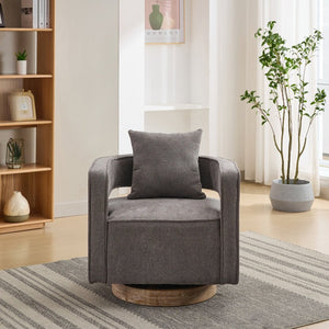 English Elm 28.9"w Swivel Barrel Accent Chair Faux Leather Open Back with Rubberwood Base Charcoal W3188P417883
