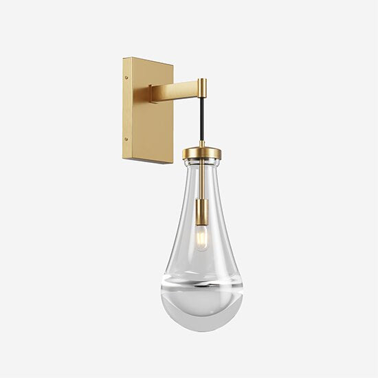 English Elm Brass Modern Raindrop Glass Wall Sconce — Dimmable Handblown E12 LED, Brushed Luxury Vanity Light W2312P389959