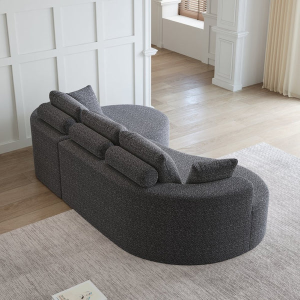 English Elm Modern Chenille Cloud Sectional with Deep Seating Curved Silhouette and Seven Accent Pillows W834S00487