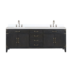 English Elm Black Oak Double Bath Vanity 84" With White Quartz Top, Chrome Faucet Set & Ample Storage Space B2731P260984