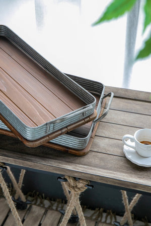 English Elm S/2 Rustic Fir Wood Serving Trays with Iron Accents for Farmhouse Tablescapes W2078P495641