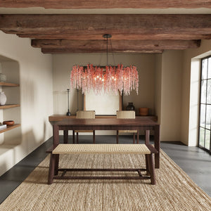 English Elm Modern Farmhouse Extendable Dining Table Set with Handwoven Rattan Chairs, Child‑Safe Rounded Edges, Expandable for 4‑8 Guests Walnut TWSET2025-1D