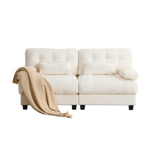 English Elm 67" Loveseat with 4-Position Recline, Plush Chenille Upholstery, 350lb/Seat Capacity, 2 Pillows, Easy Setup Beige W2606P359223