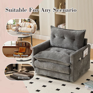 English Elm UNITED Swivel Barrel Chair with Chenille Upholstery, 360° Smooth Rotation, Padded Arm Comfort and Side Pockets for Living Room Relaxation Gray W1568P290087