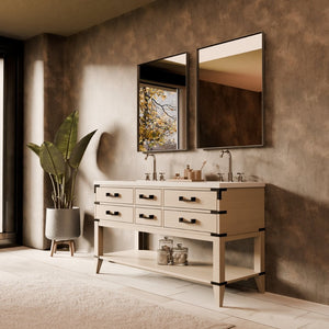 English Elm White Oak Double Bath Vanity - 60" W, Timeless Design With Soft-Close Drawers & Easy Installation B2731P260276-GIGA