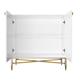 English Elm White Modern 2-Door Locker Accent Cabinet with Raised Diamond Front, Brass Tapered Legs, Storage Elegance T3609P333096